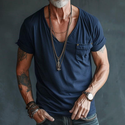 Casual Men's V-Neck Cotton T-Shirt