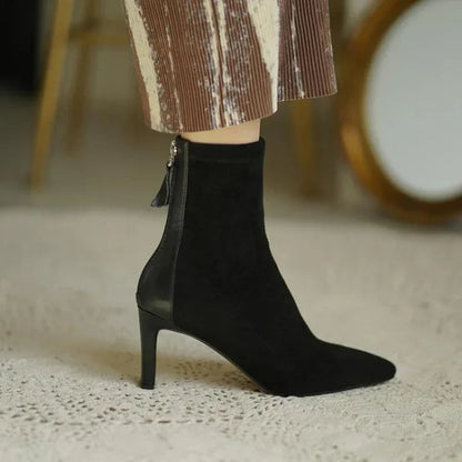 Sharp Toe Suede Low Heel Ankle Boots for Women - Olytrend