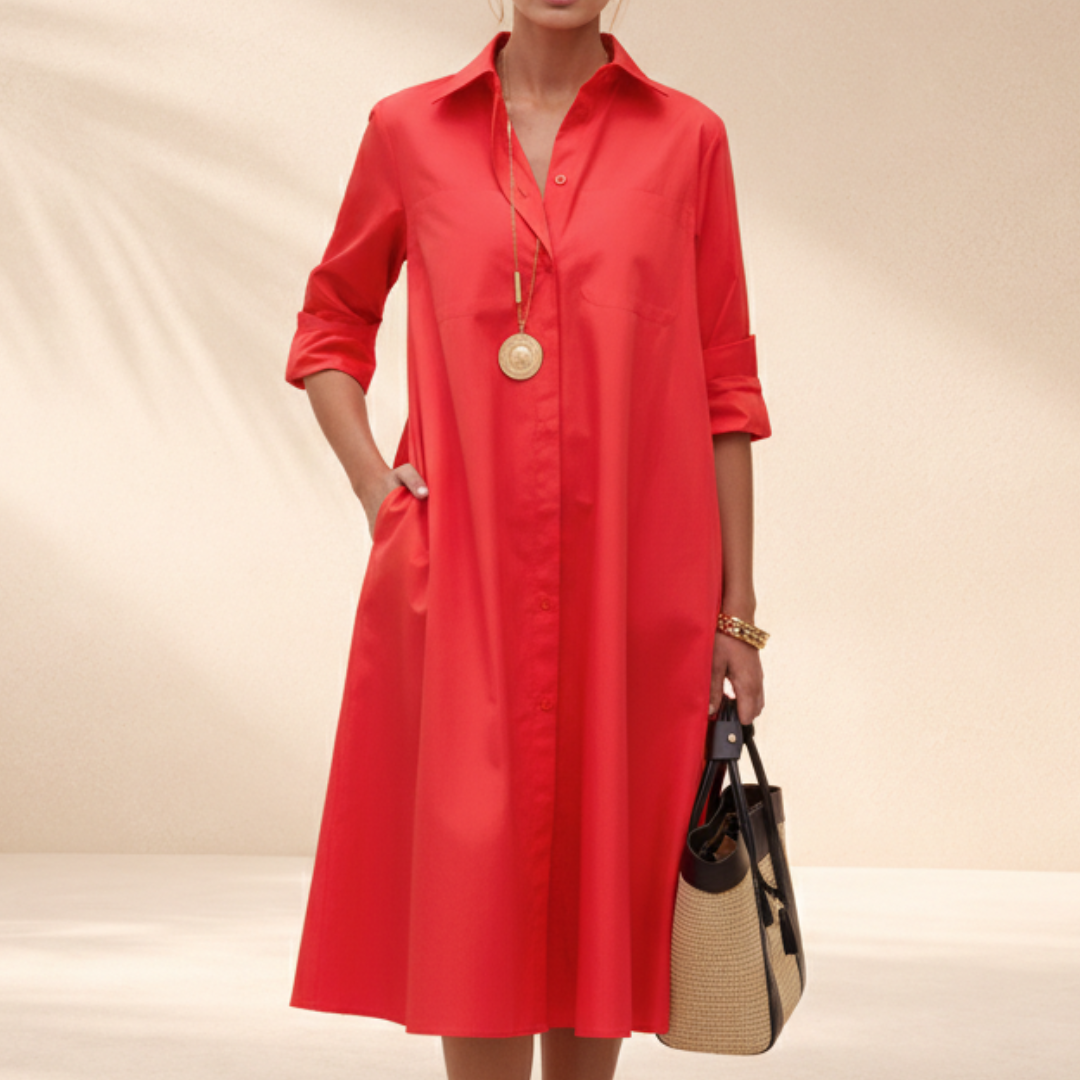 Classic Fit Feminine Button Front Dress - Olytrend