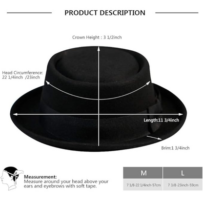 Pork Pie Wool Felt Fedora Hat - Evan-M-Nora Luxe
