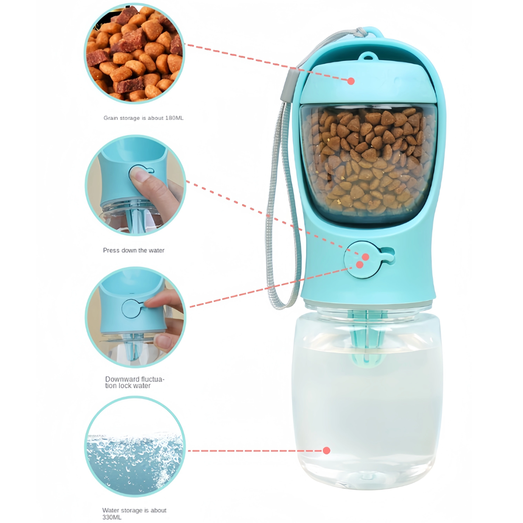 Portable Dog Water Bottle & Food Container-Blue-300 ml-Nora Luxe