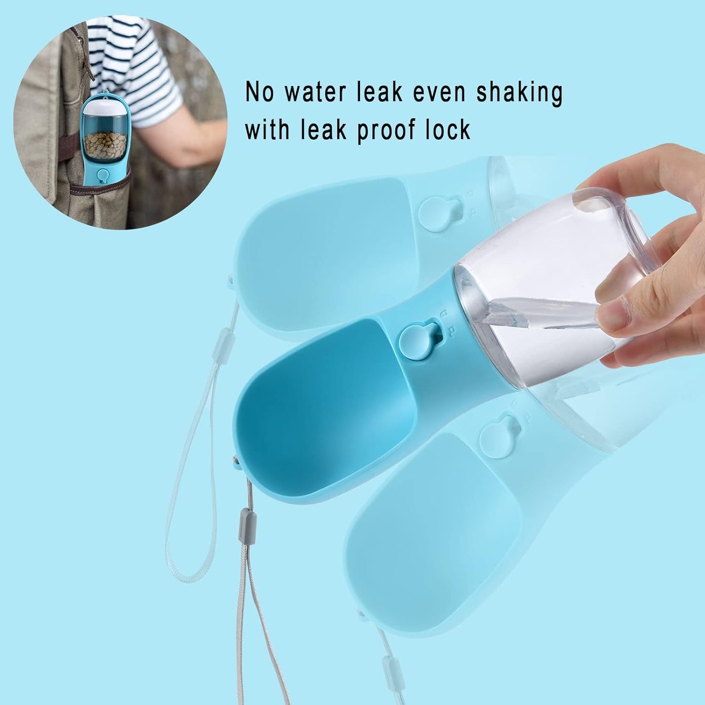 Portable Dog Water Bottle & Food Container-Blue-300 ml-Nora Luxe