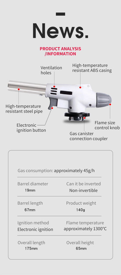 PORTABLE METAL BUTANE GAS STOVE – BBQ, CAMPING AND COOKING FLAME GUN-Nora Luxe