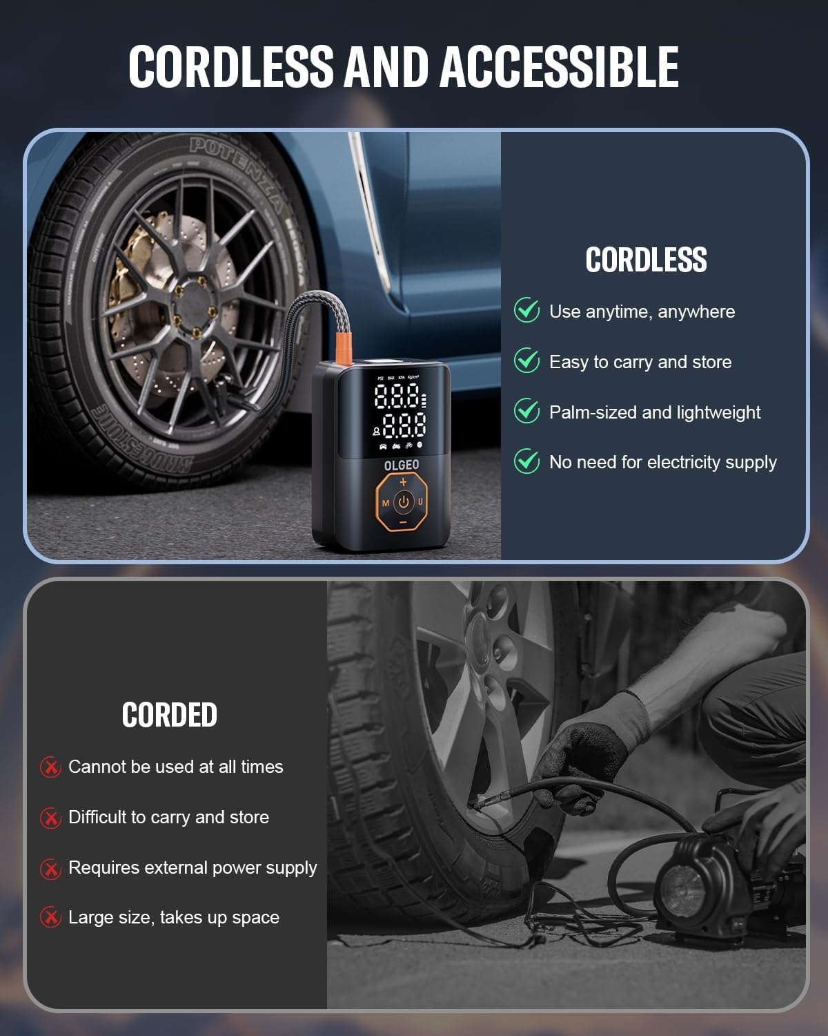 Portable Tire Pump - 18000mAh Air Compressor for Cars and Motorcycles-Nora Luxe