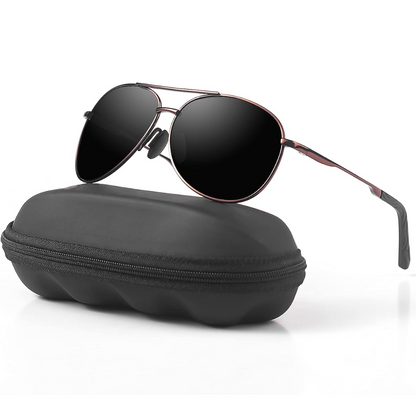 Premium Polarized Aviator Sunglasses - Joey-Brown frame - Black lens-Nora Luxe