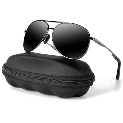 Premium Polarized Aviator Sunglasses - Joey-Gray frame - Black lens-Nora Luxe