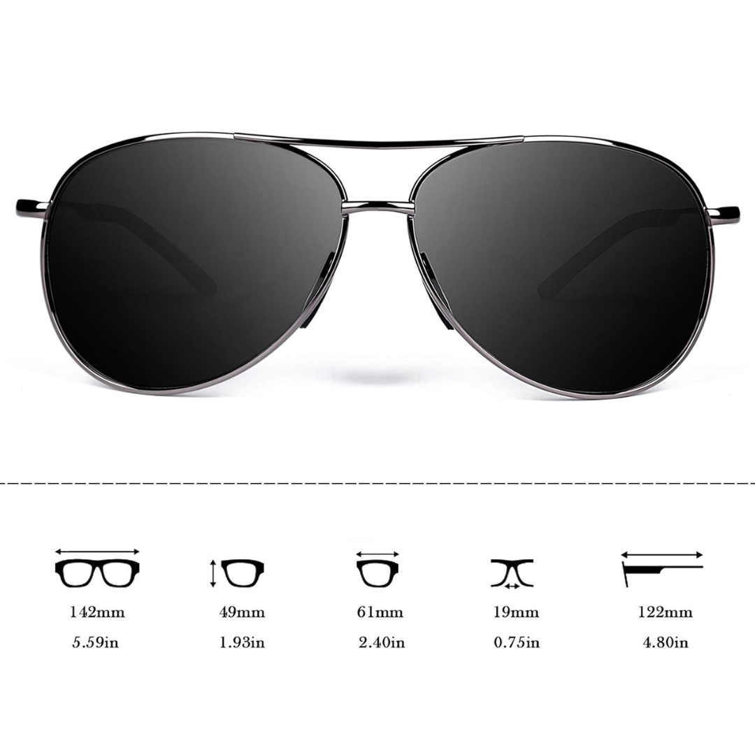 Premium Polarized Aviator Sunglasses - Joey-Gray frame - Black lens-Nora Luxe