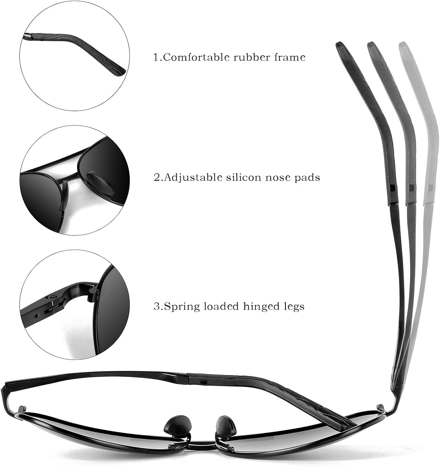 Premium Polarized Aviator Sunglasses - Joey-Gray frame - Black lens-Nora Luxe