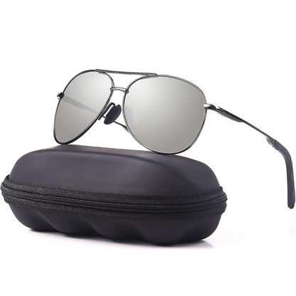 Premium Polarized Aviator Sunglasses - Joey-Gray frame - Silver lens-Nora Luxe