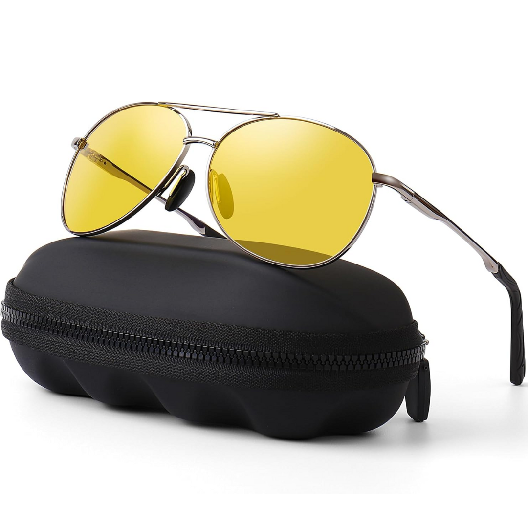 Premium Polarized Aviator Sunglasses - Joey-Gray frame - Yellow lens-Nora Luxe