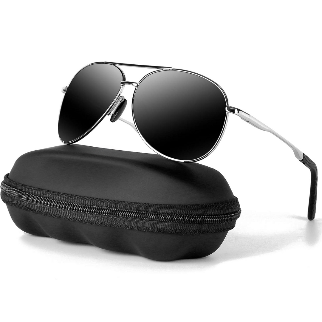Premium Polarized Aviator Sunglasses - Joey-Silver frame - Black lens-Nora Luxe