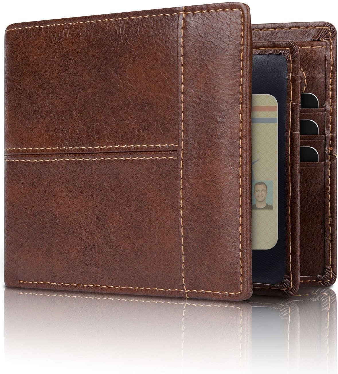 Premium RFID-Blocking Leather Bifold Wallet for Men - SlimArmor-Brown (no zip)-Nora Luxe