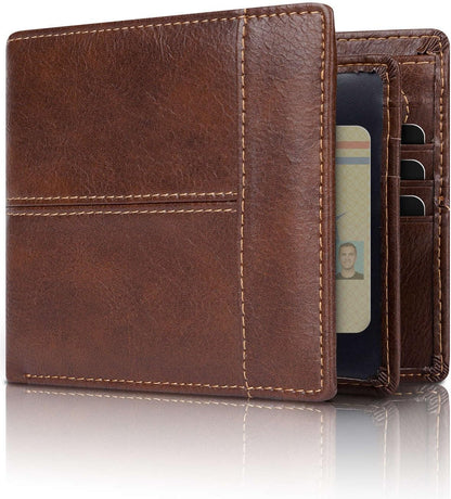 Premium RFID-Blocking Leather Bifold Wallet for Men - SlimArmor-Brown (no zip)-Nora Luxe