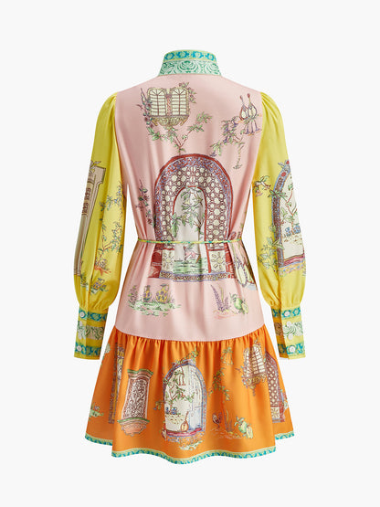 Classic Round Neck Dress With Waist Belt