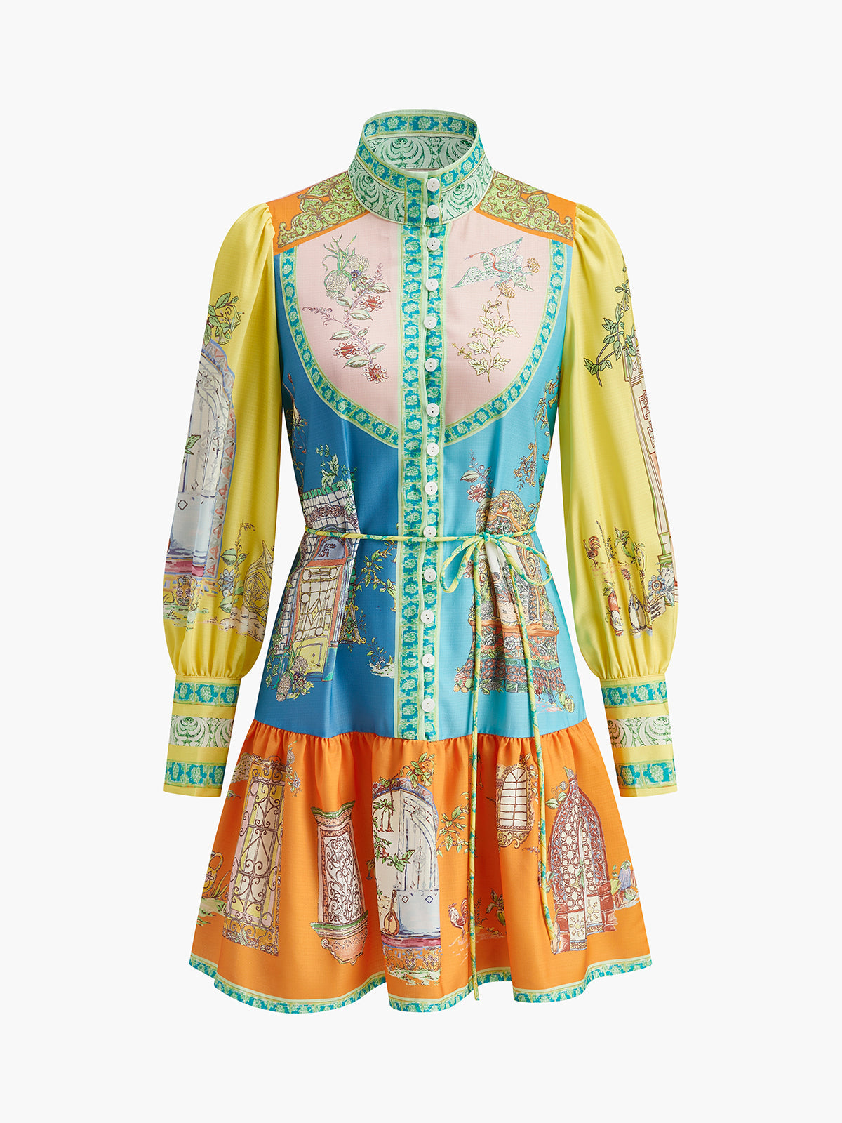 Classic Round Neck Dress With Waist Belt - Pexav