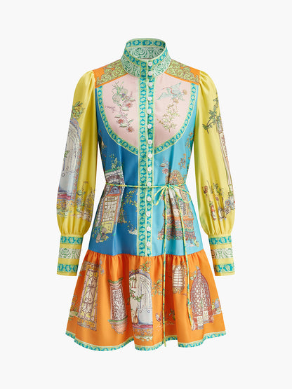 Classic Round Neck Dress With Waist Belt - Pexav