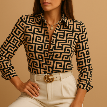 Printed blouse for women with a bold design and flattering fit, suitable for casual wear, work outfits, and elegant evening looks.