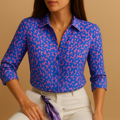 Printed blouse for women with a bold design and flattering fit, suitable for casual wear, work outfits, and elegant evening looks.