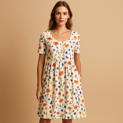 Floral Casual Knee Length Dress for Ladies - Nocini