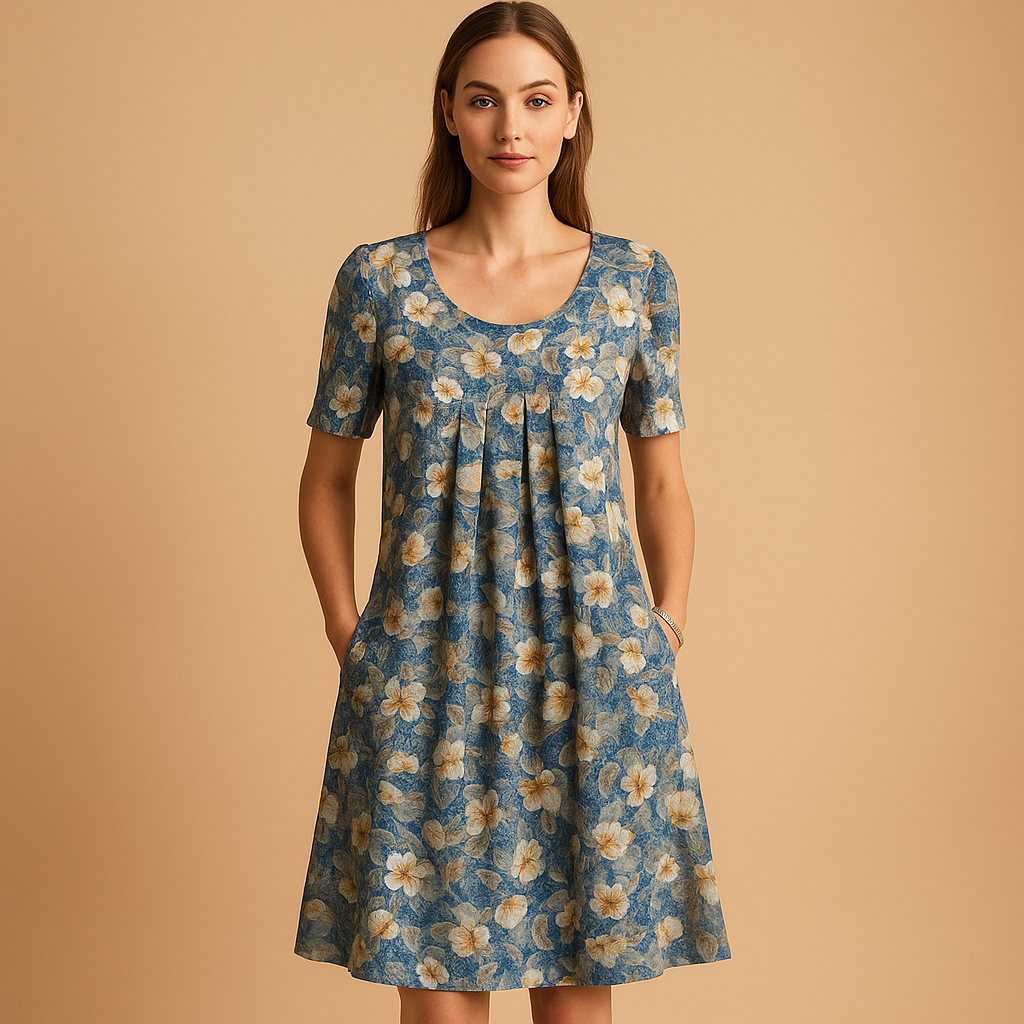 Printed cotton midi dress for women with breathable fabric and playful summer prints, perfect for vacations, city strolls, and casual wear.