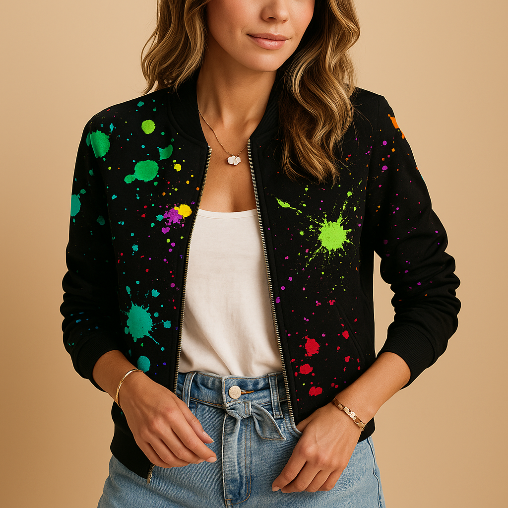 Women’s printed lightweight summer jacket with a relaxed fit and breathable design, ideal for warm days, travel, and casual city outings.