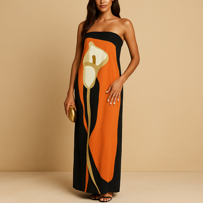 Printed summer dress for women named Eliza, featuring a flattering fit, elegant print, and lightweight design perfect for vacations and sunny days.