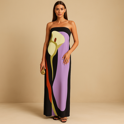 Printed summer dress for women named Eliza, featuring a flattering fit, elegant print, and lightweight design perfect for vacations and sunny days.