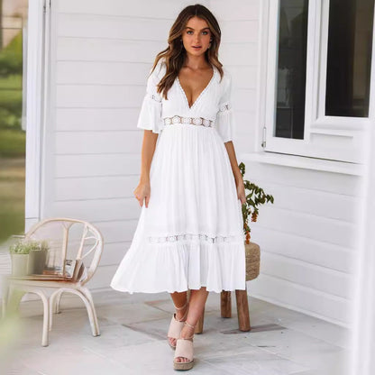 Beautiful White Lace Midi Dress for Women - Nocini