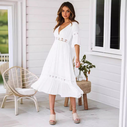 Beautiful White Lace Midi Dress for Women