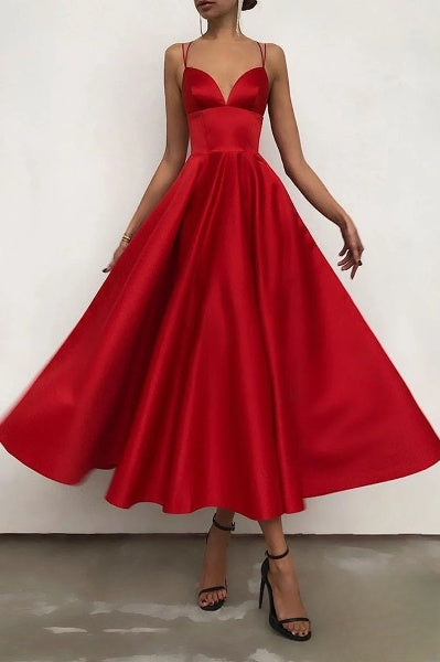 Beautiful Spaghetti Strap Formal Midi Dress - Nocini