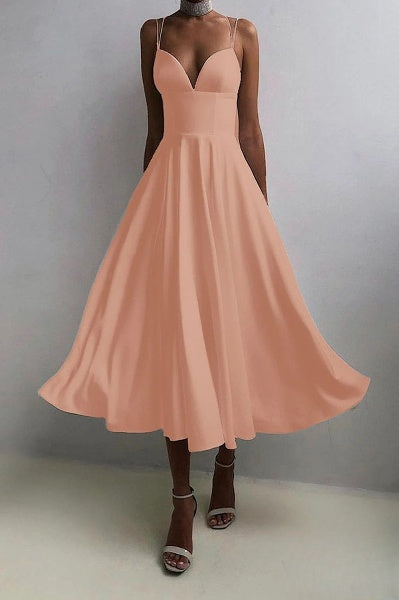 Beautiful Spaghetti Strap Formal Midi Dress