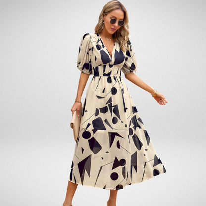 Boho Chic Maxi Dress with Puffy Sleeves - Nocini