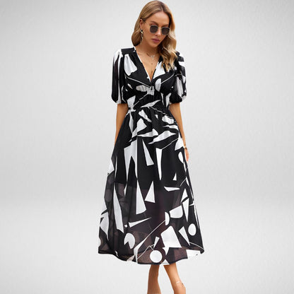Boho Chic Maxi Dress with Puffy Sleeves