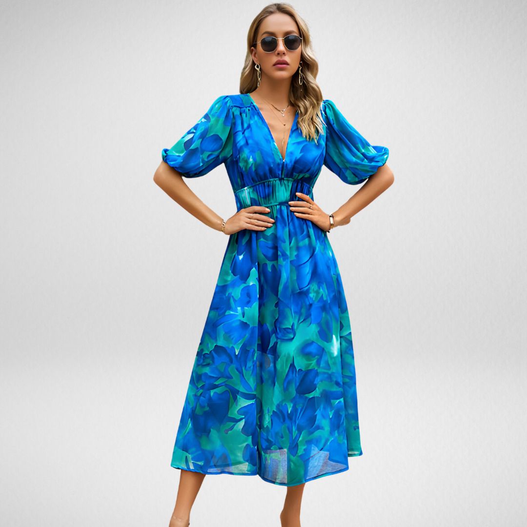 Boho Chic Maxi Dress with Puffy Sleeves