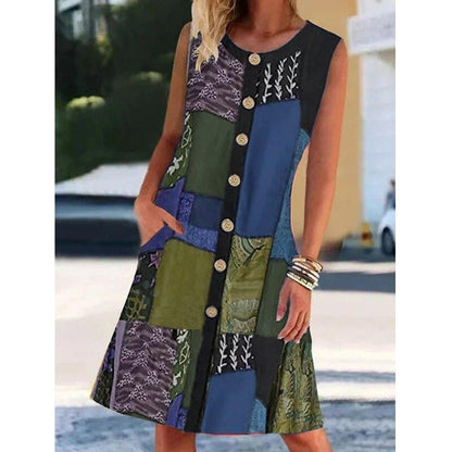 Bohemian Summer Sleeveless Patchwork Dress for Women
