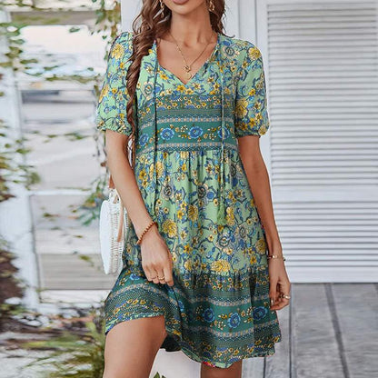 Boho Chic Short Sleeve Summer Dress - Nocini