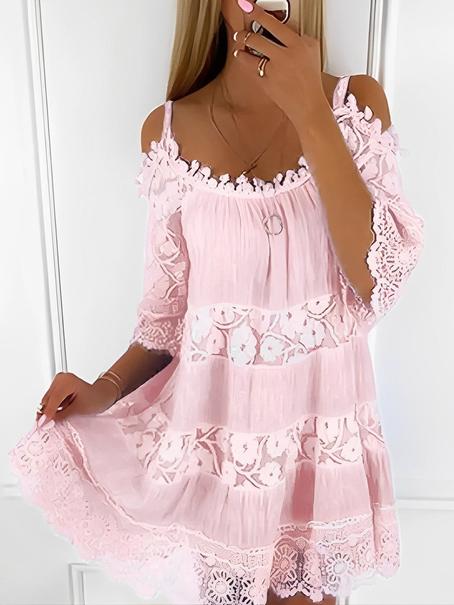 Boho Chic Mini Dress for Women Round Neck Style