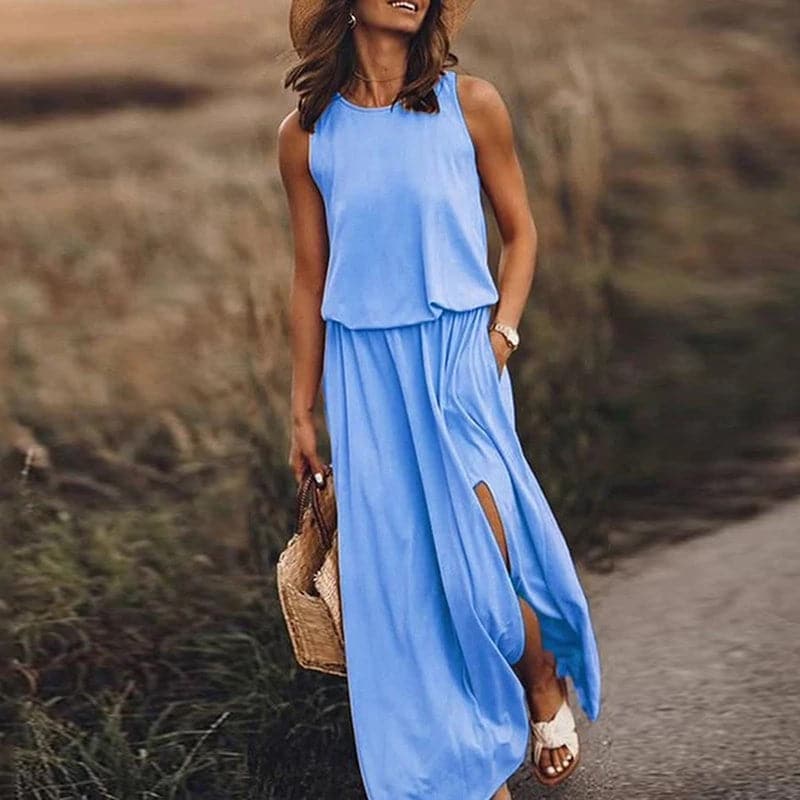 Boho Chic Maxi Dress with Stretchy Waistband - Nocini