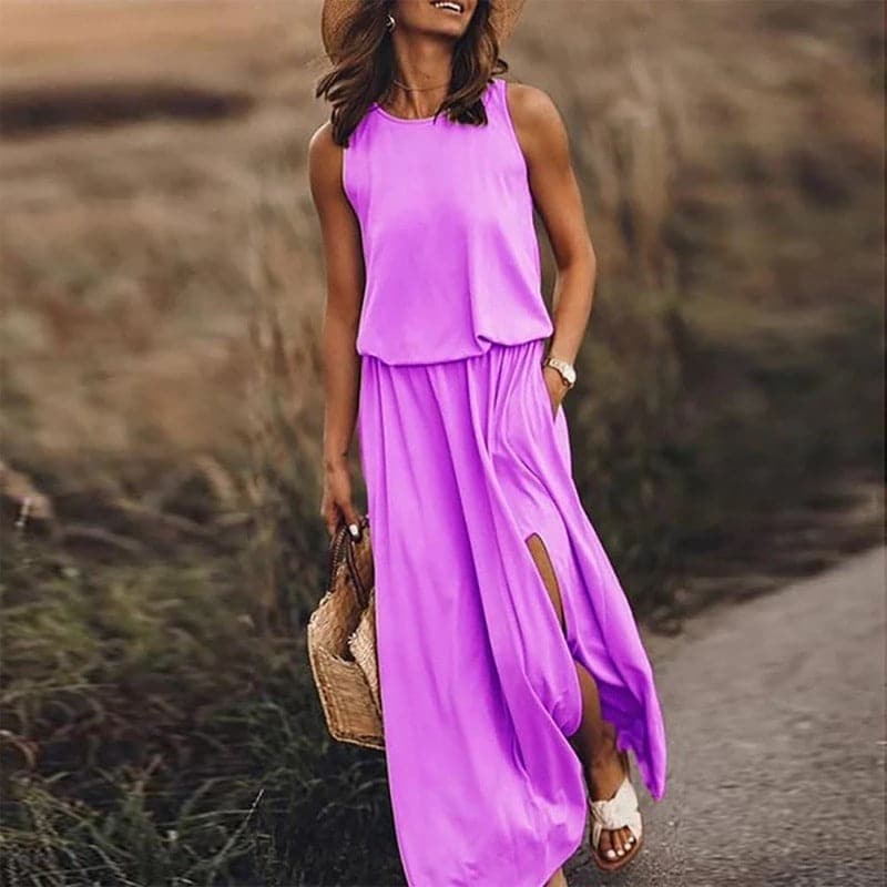 Boho Chic Maxi Dress with Stretchy Waistband
