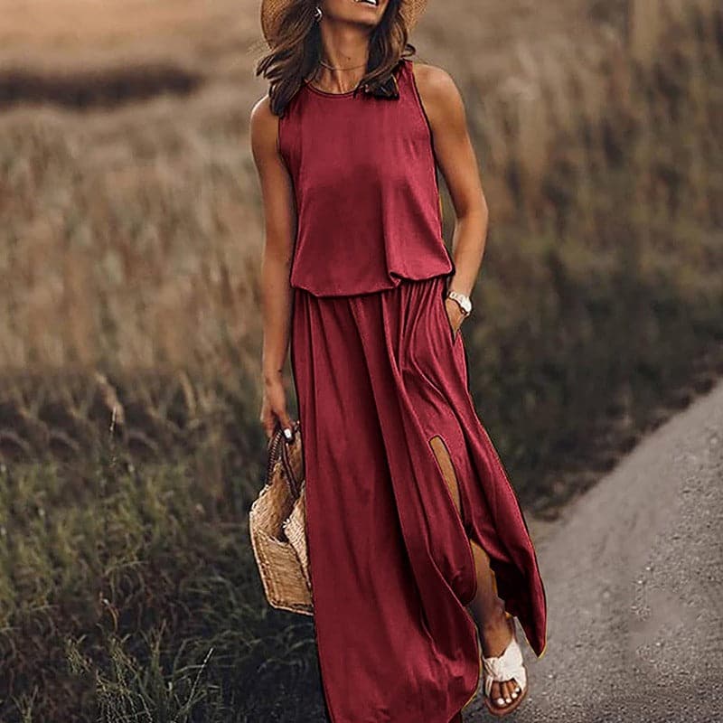 Boho Chic Maxi Dress with Stretchy Waistband