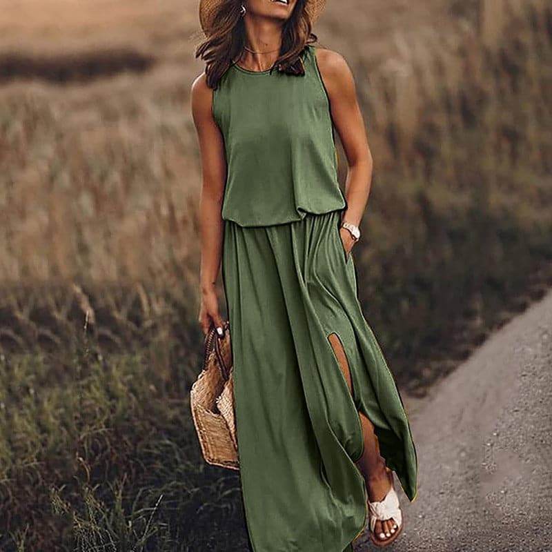 Boho Chic Maxi Dress with Stretchy Waistband