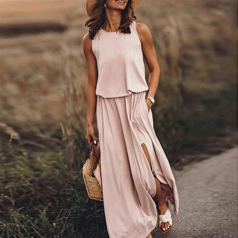 Boho Chic Maxi Dress with Stretchy Waistband