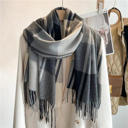 Big Check Fringed Scarf