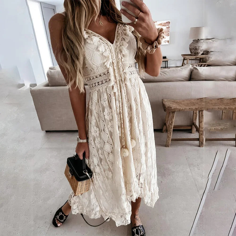 Boho Chic Lace Tassel Summer Dress - Olytrend
