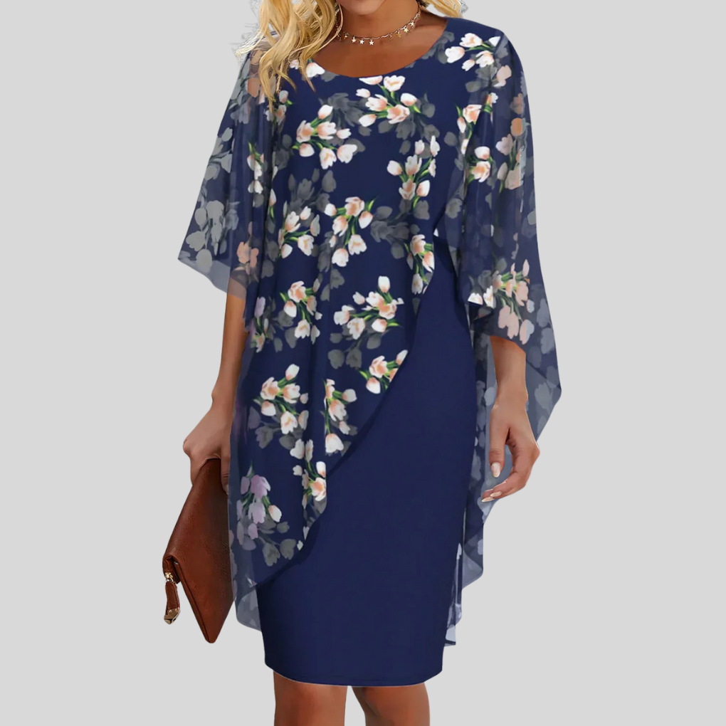 Beautiful Flower Print Chiffon Dress - Olytrend