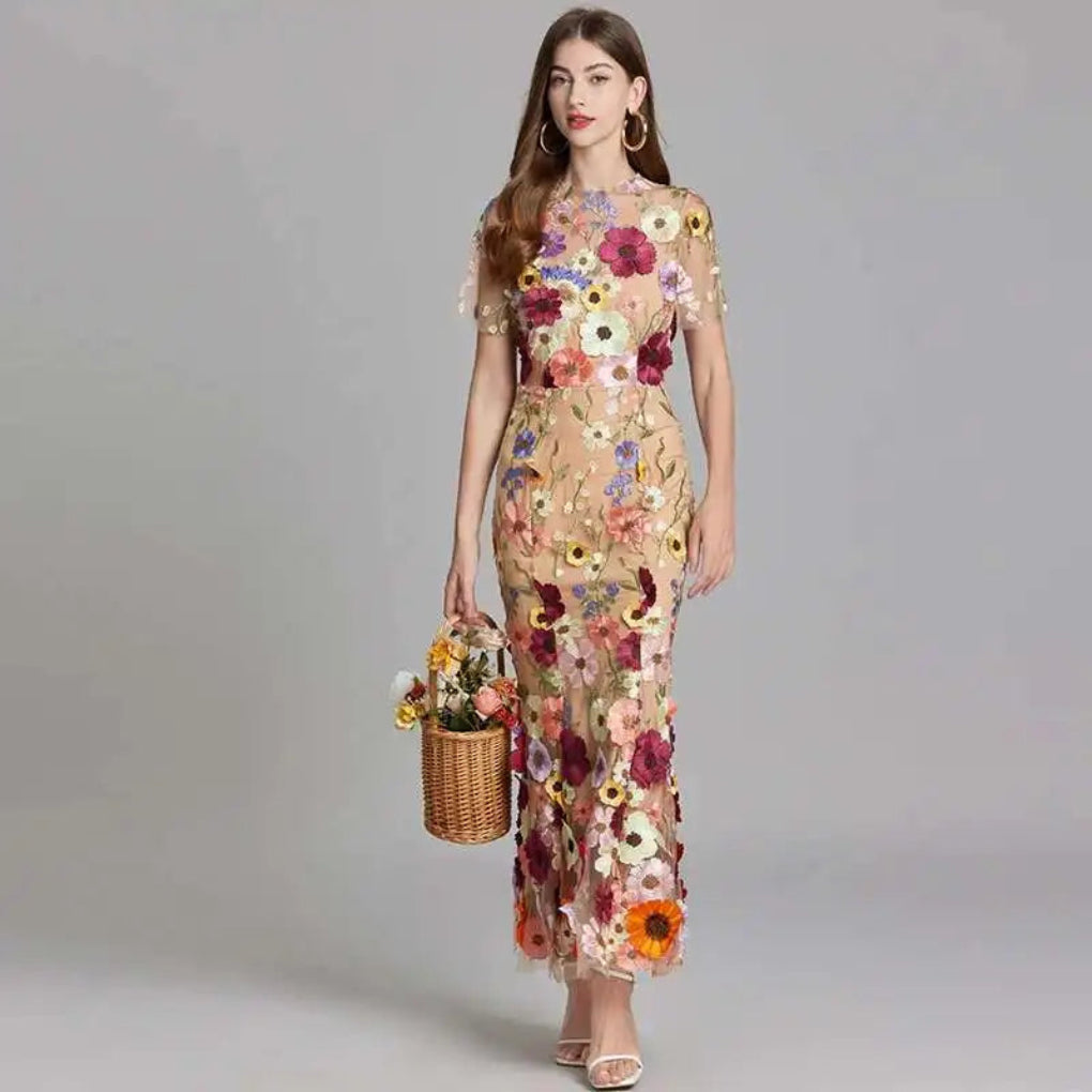 Beautiful Floral Lace Evening Gown Dress