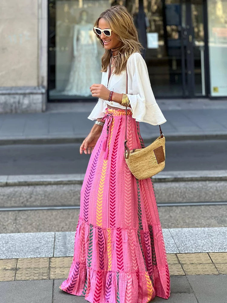 Beautiful Flowy Midi Skirt with Stretchy Waist