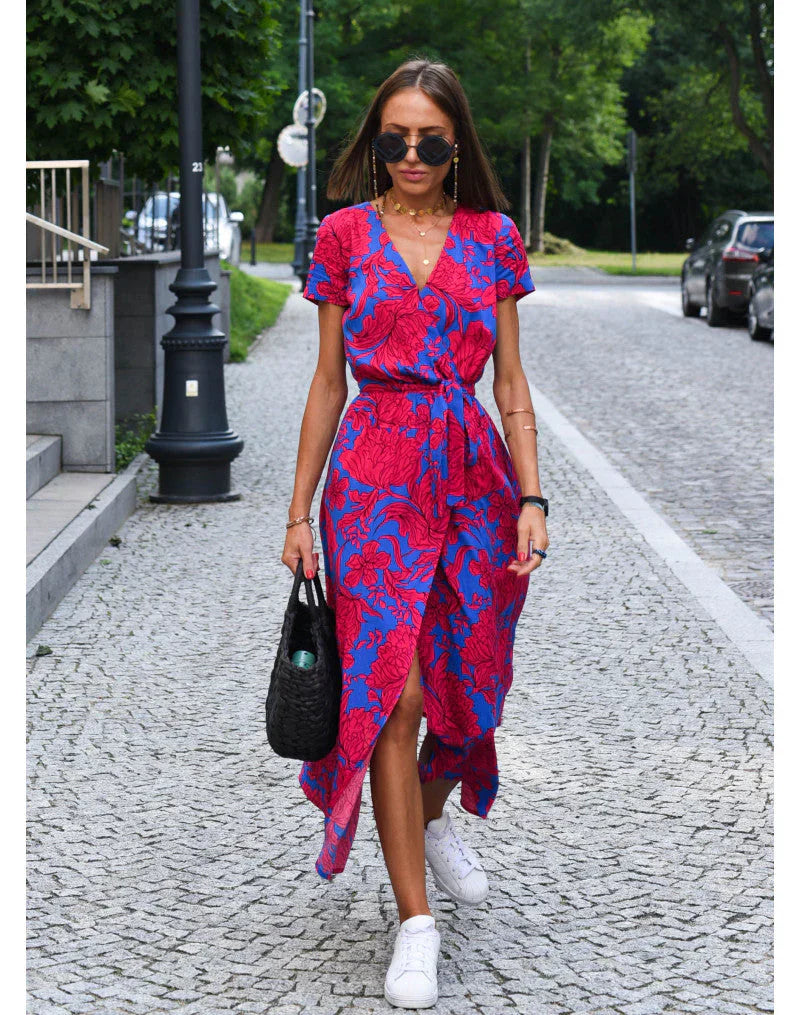 Beautiful Women's Long Sleeve Maxi Dress V Neck - Olytrend