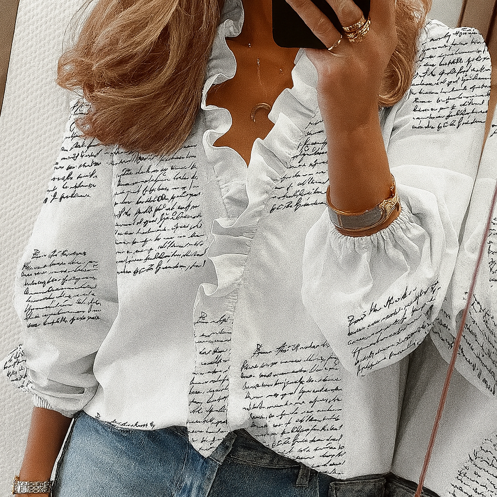 Blue Floral Puff Sleeve Women's Blouse