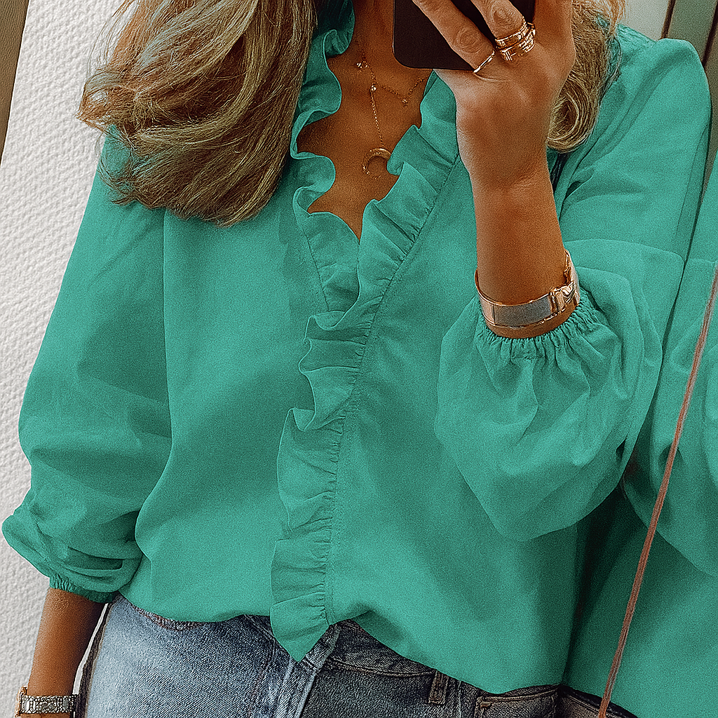 Blue Floral Puff Sleeve Women's Blouse